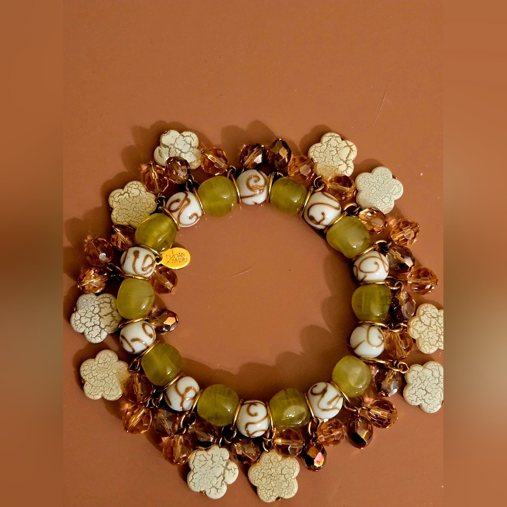 Joan Rivers rose gold,& olive green glass bead & charm stretch bracelet - Picture 11 of 11